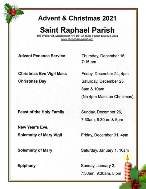 Mass Schedule of St. Raphael The Archangel Parish.